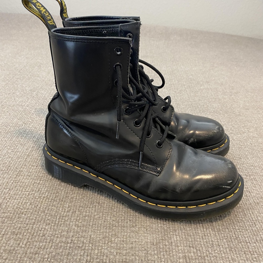 Dr. Martens 1460 Boots Black Leather Ankle Combat Distressed Grunge Punk Women 8